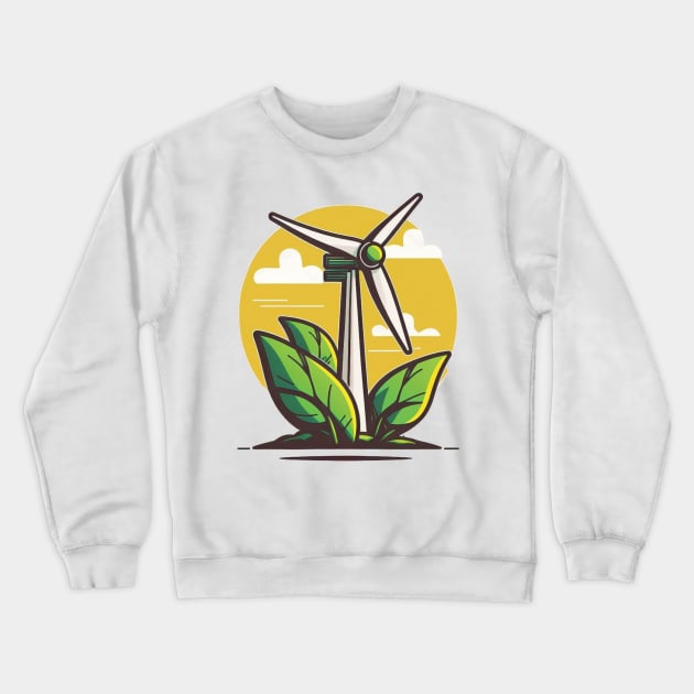 Stay Fashionable and Make a Difference with the Wind Turbine Cartoon Crewneck Sweatshirt by Greenbubble